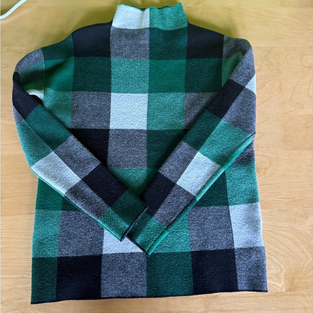 Tahari Mock Neck Plaid Sweater Size XS